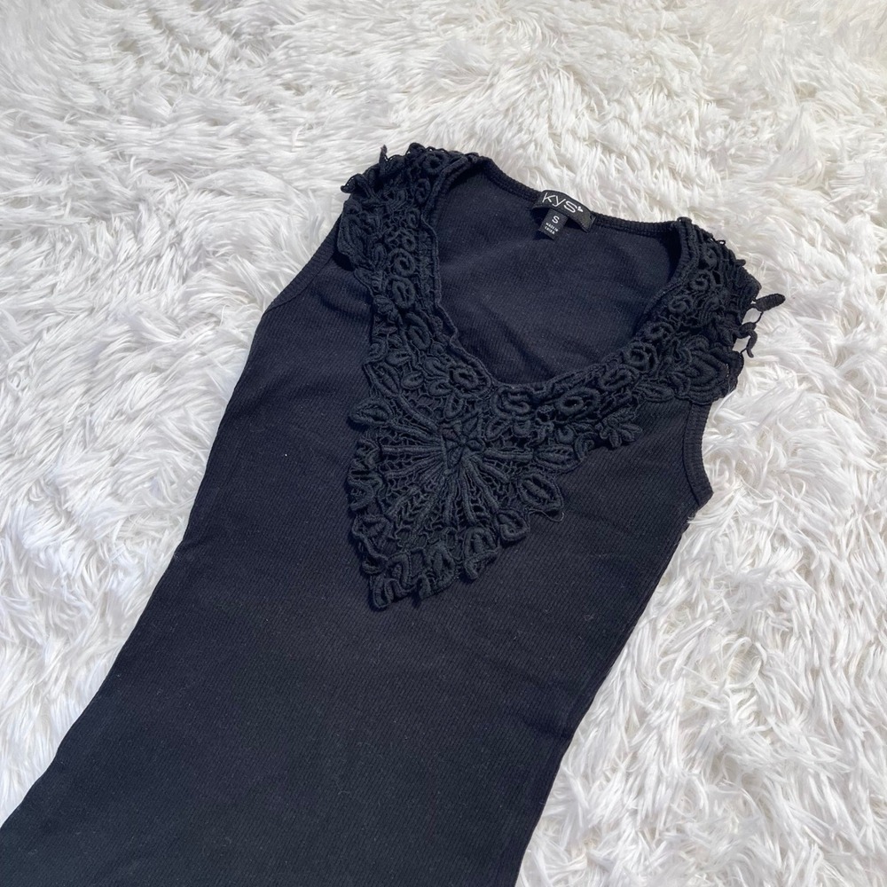 y2k black floral lace panel tank top small - Picture 3 of 8